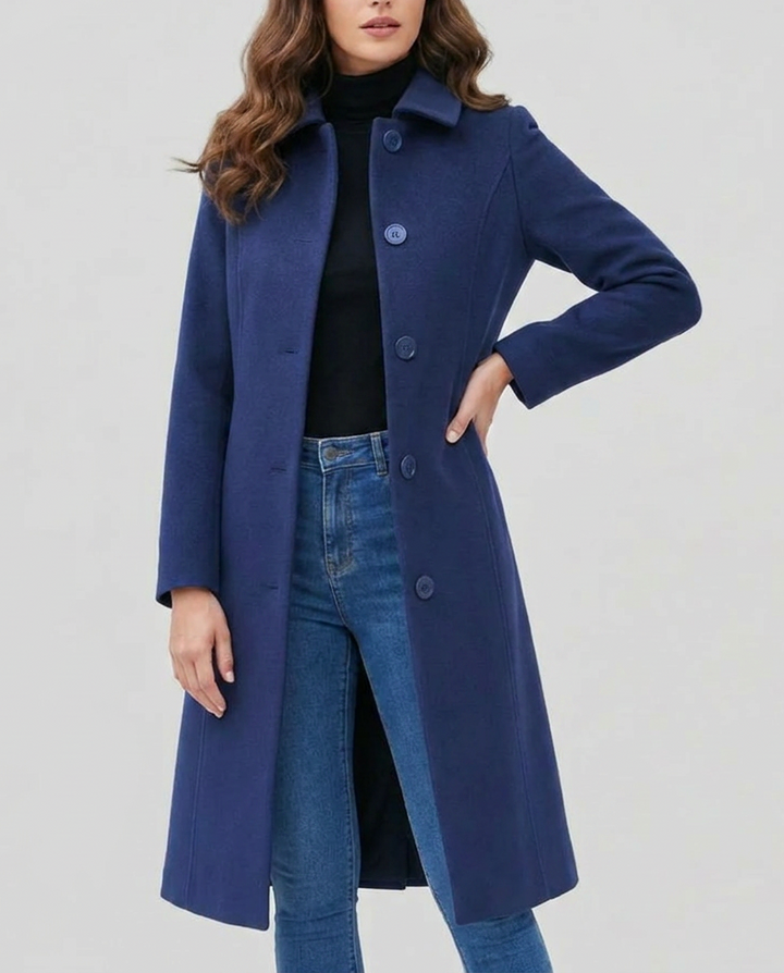Josie | Polished Single-Breasted Long Trenchcoat with Statement Buttons and Neat Collar