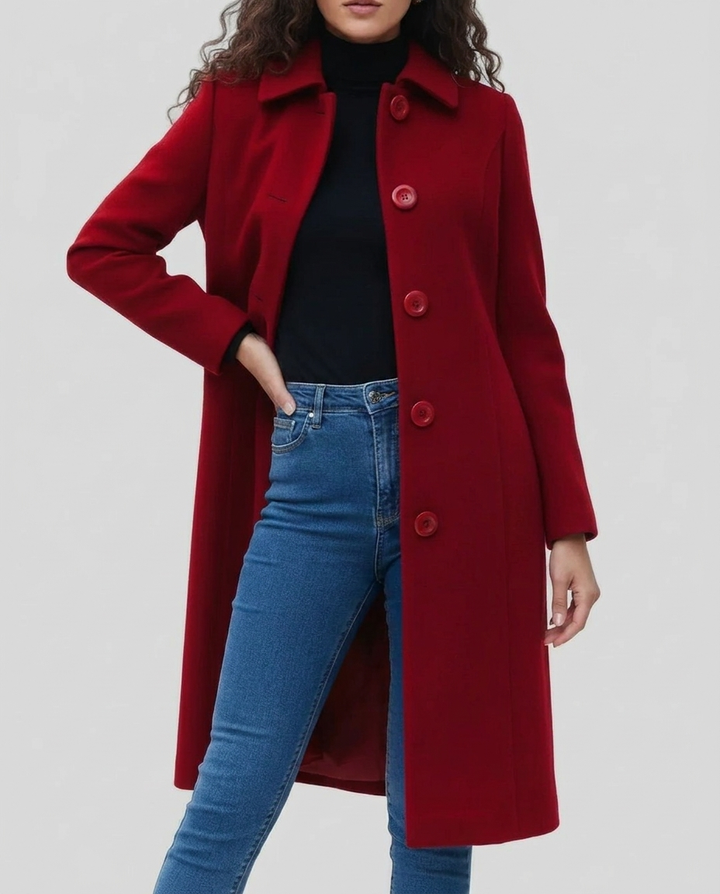 Josie | Polished Single-Breasted Long Trenchcoat with Statement Buttons and Neat Collar