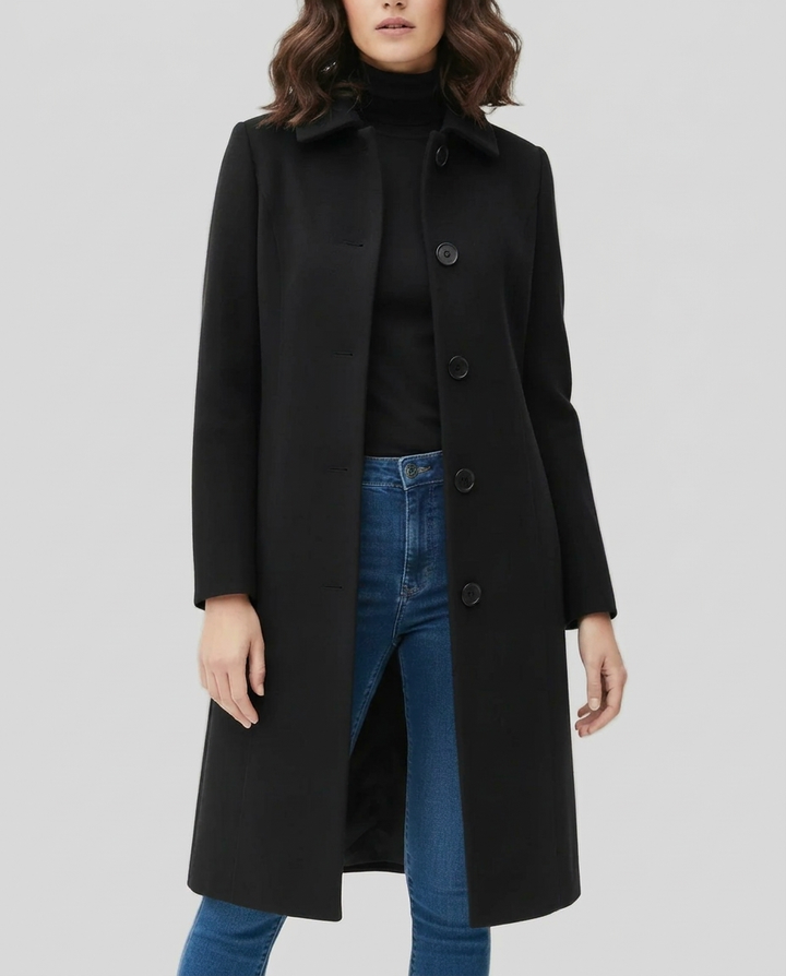 Josie | Polished Single-Breasted Long Trenchcoat with Statement Buttons and Neat Collar